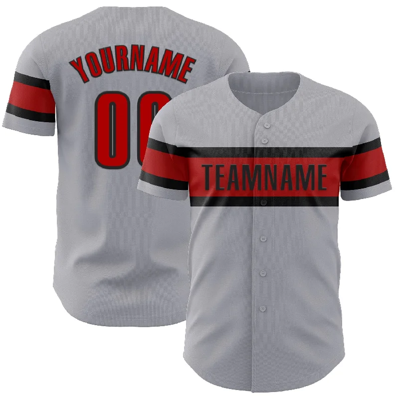 Custom Baseball Jerseys For Sports Fans-Custom Gray Red-Black Authentic Baseball Jersey