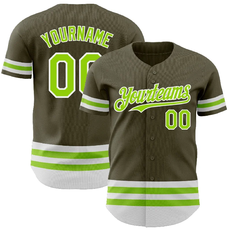 Baseball Jerseys With Custom Font Choices-Custom Olive Neon Green-White Line Authentic Salute To Service Baseball Jersey