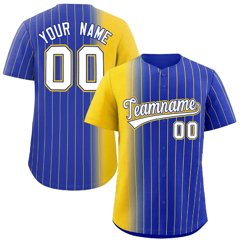 Baseball Jerseys With Personalized Player Information-Custom Royal Gold Pinstripe Personalized Gradient Authentic Baseball Jersey