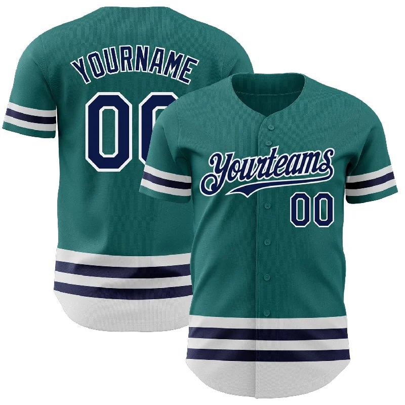 Personalized Baseball Jerseys For Event Customization-Custom Teal Navy-White Line Authentic Baseball Jersey