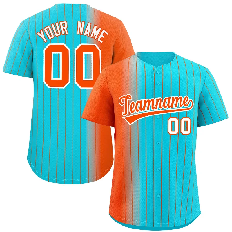 Custom Baseball Jerseys For Special Promotions-Custom Sky Blue Orange Pinstripe Personalized Gradient Authentic Baseball Jersey