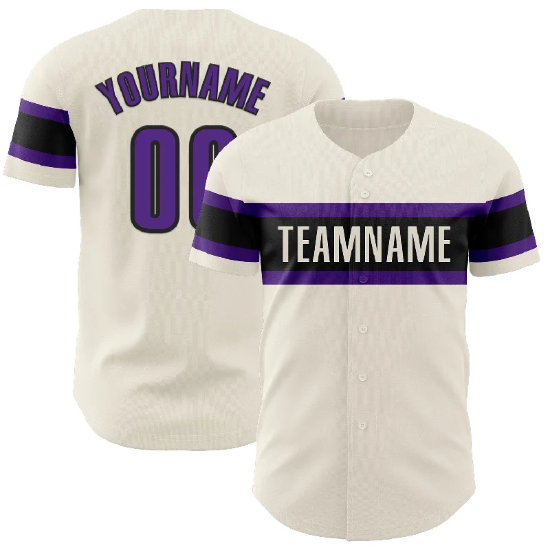 Baseball Jerseys For School Competitions-Custom Cream Purple-Black Authentic Baseball Jersey