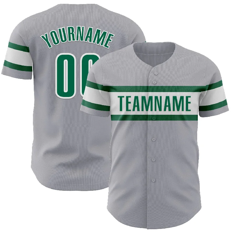 Custom Baseball Jerseys For School Competitions-Custom Gray Kelly Green-White Authentic Baseball Jersey