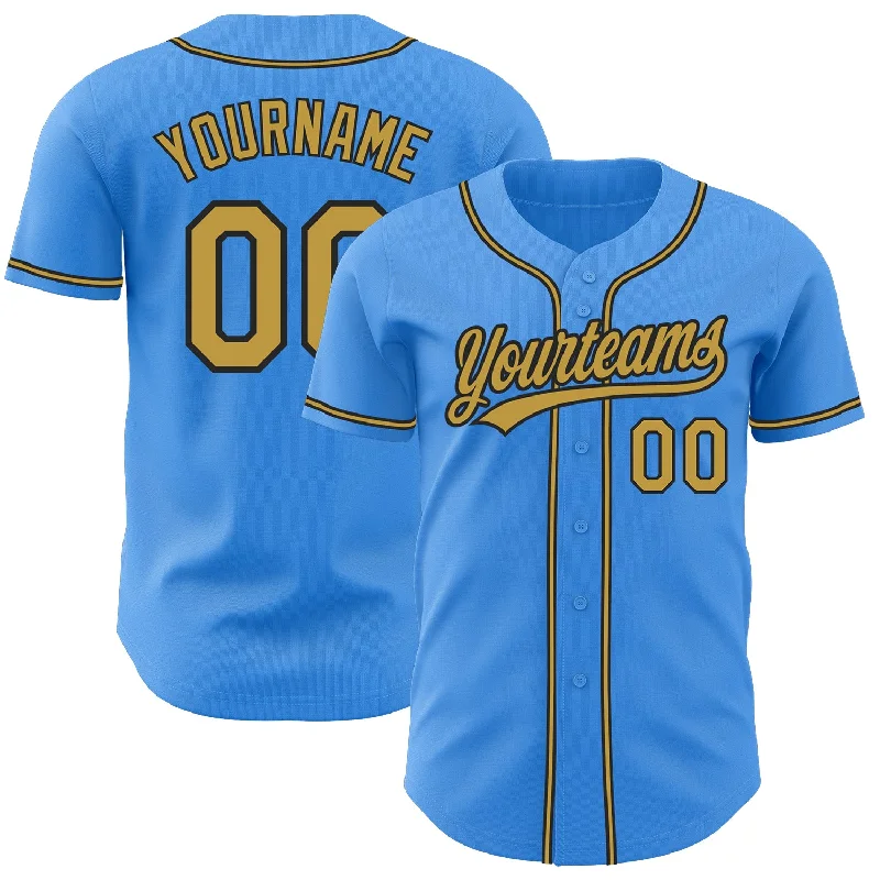 Personalized Baseball Jerseys For Group Orders-Custom Electric Blue Old Gold-Black Authentic Baseball Jersey