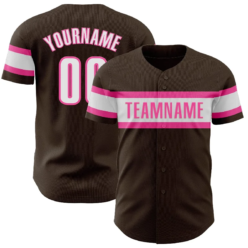 Baseball Jerseys For Custom Fan Apparel-Custom Brown White-Pink Authentic Baseball Jersey