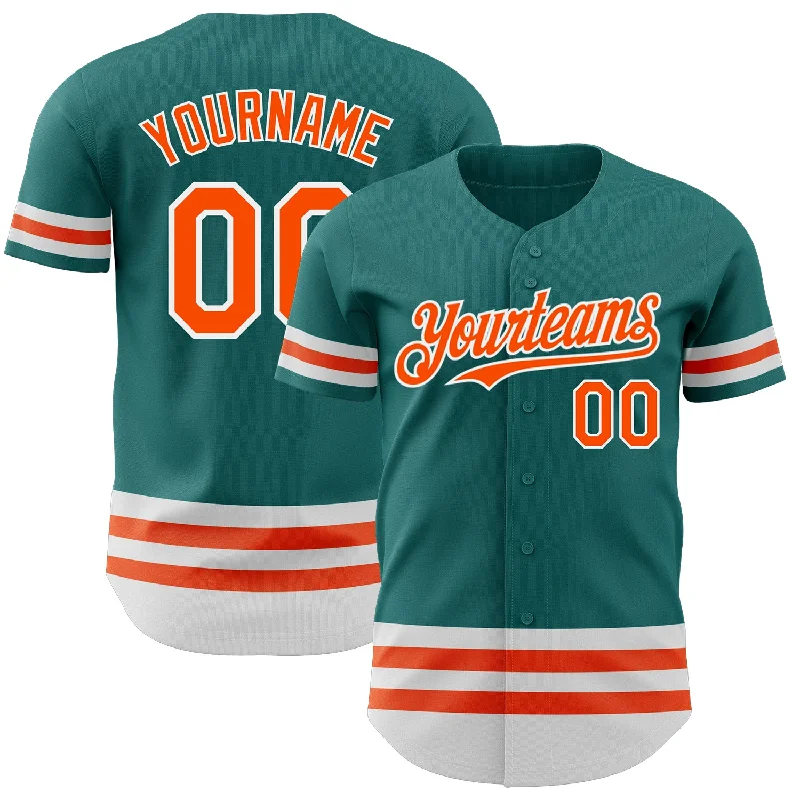 Personalized Baseball Jerseys For Competitive Teams-Custom Teal Orange-White Line Authentic Baseball Jersey