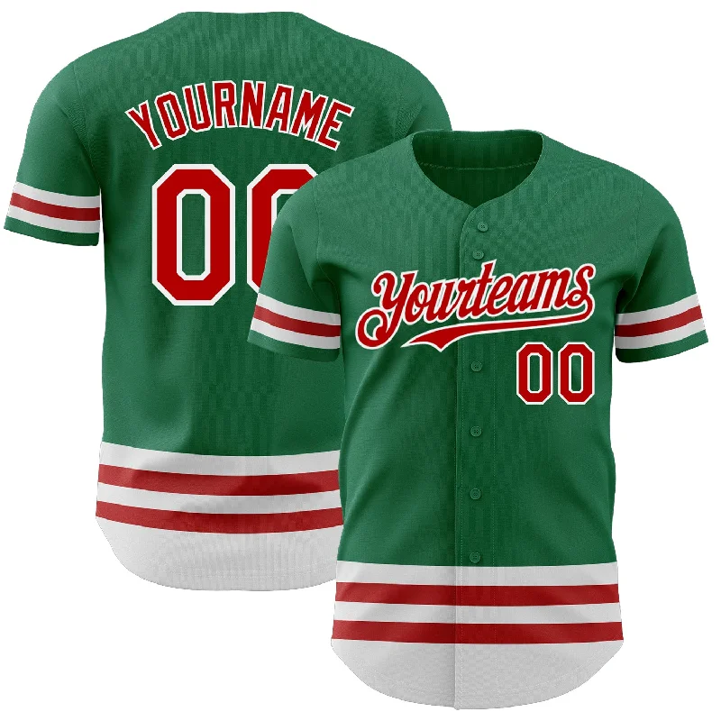 Baseball Jerseys With Embroidered Text-Custom Kelly Green Red-White Line Authentic Baseball Jersey