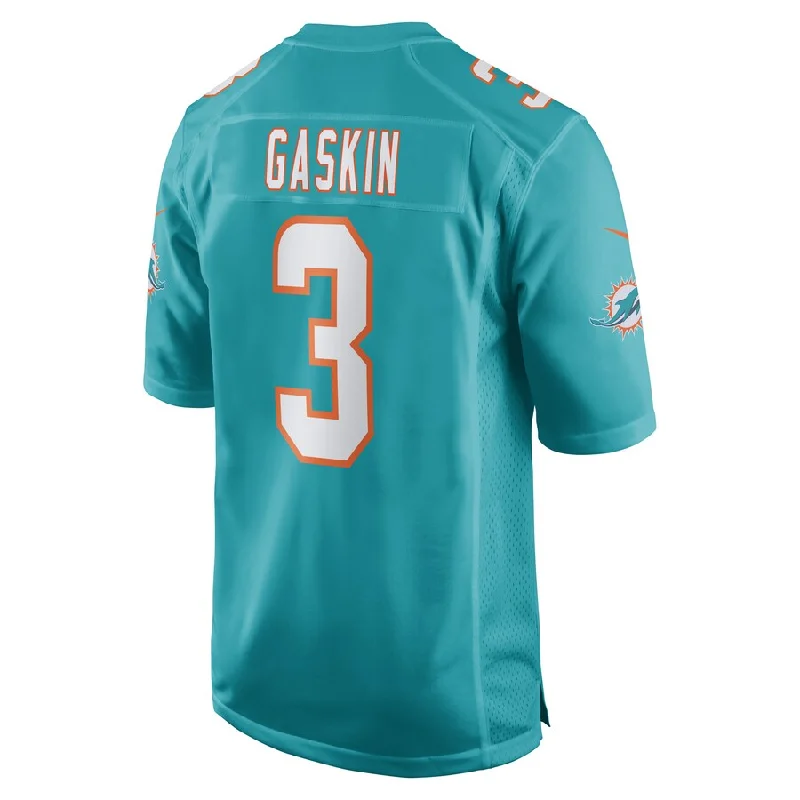 Personalized Rugby Jerseys For Group Gifts-M.Dolphins #3 Myles Gaskin Aqua Game Player Jersey Stitched American Football Jerseys