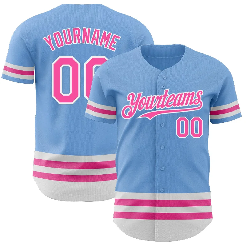 Baseball Jerseys With Team Mascots & Logos-Custom Light Blue Pink-White Line Authentic Baseball Jersey