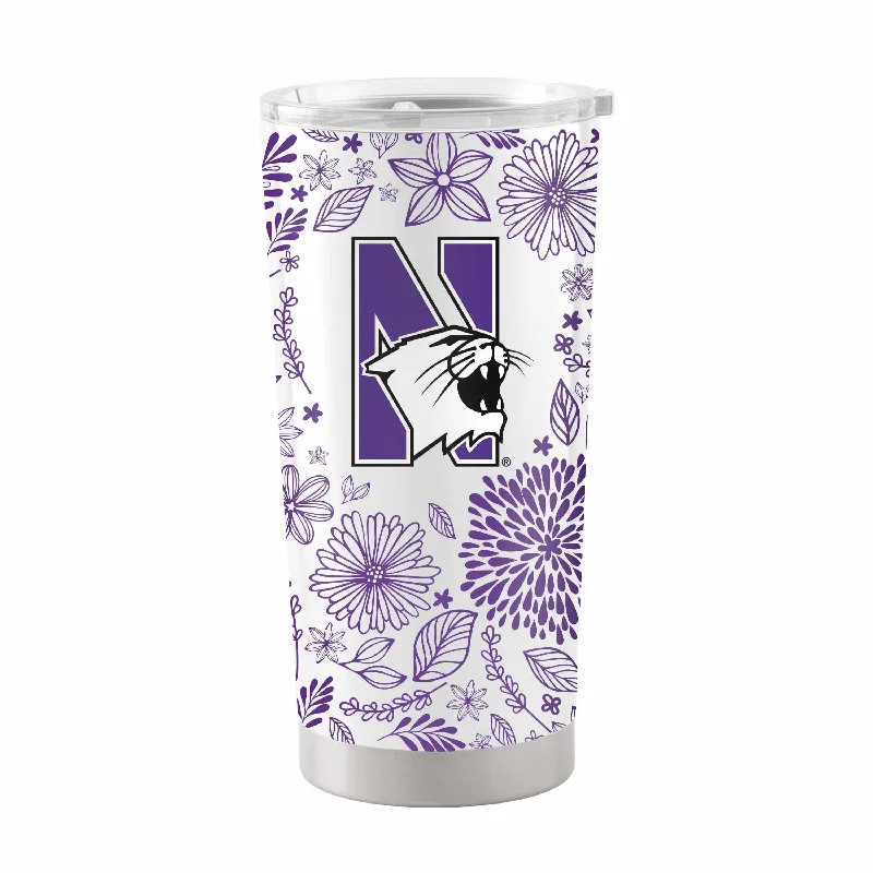 Custom Team Mugs For Fan Clubs-Northwestern 20oz Botanical Stainless Tumbler