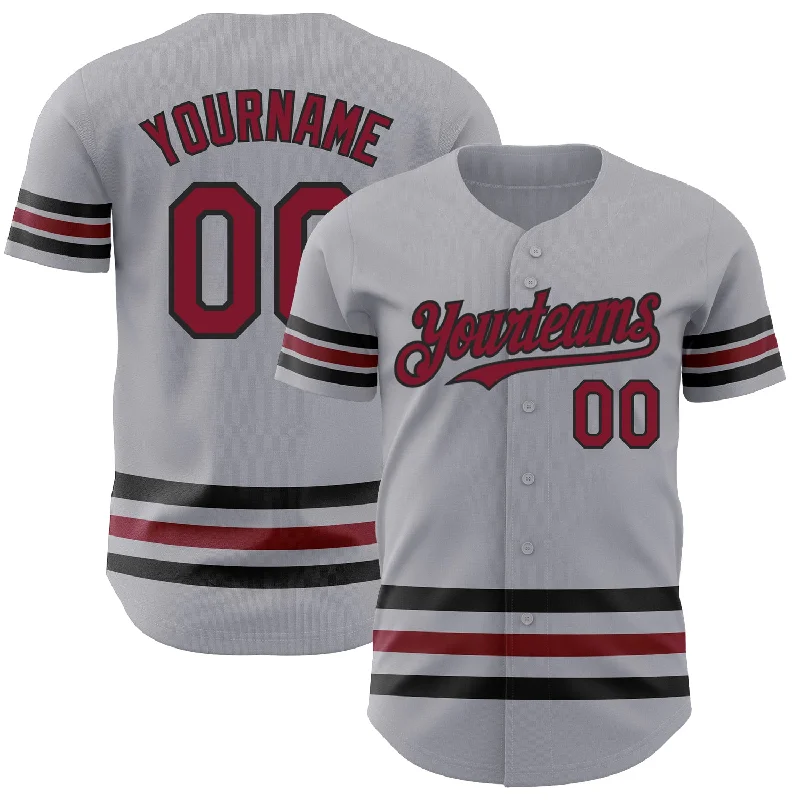 Baseball Jerseys With Bold Custom Logos-Custom Gray Crimson-Black Line Authentic Baseball Jersey