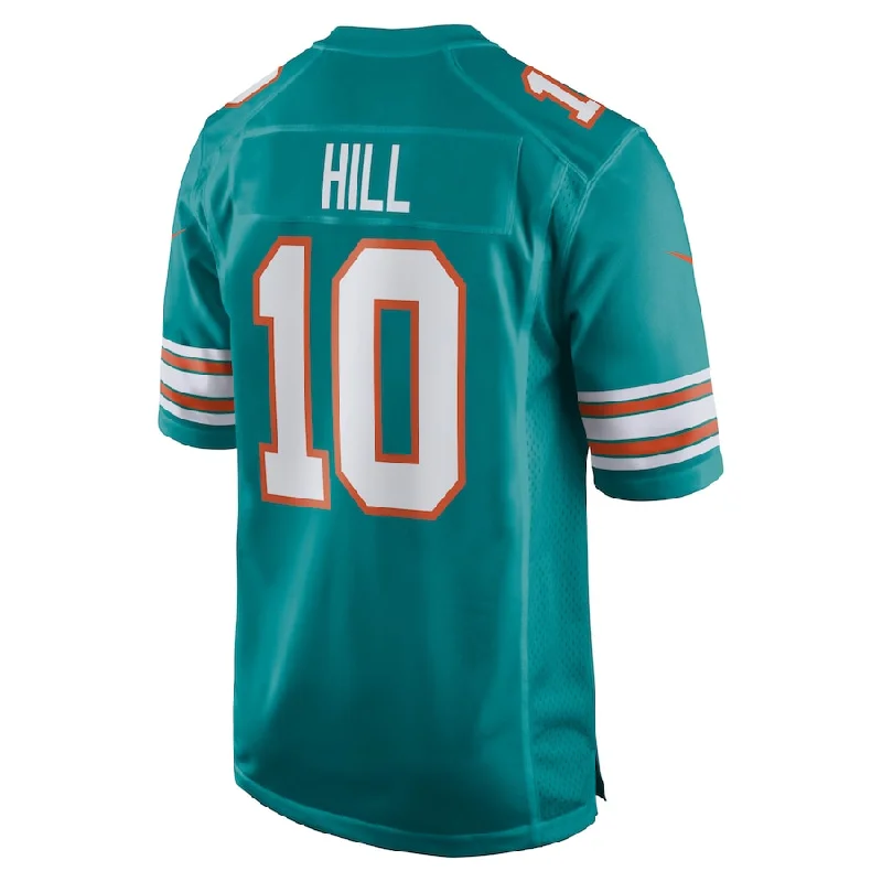 Rugby Jerseys With Embroidered Team Logos-M.Dolphins #10 Tyreek Hill Aqua Alternate Game Jersey Stitched American Football Jerseys