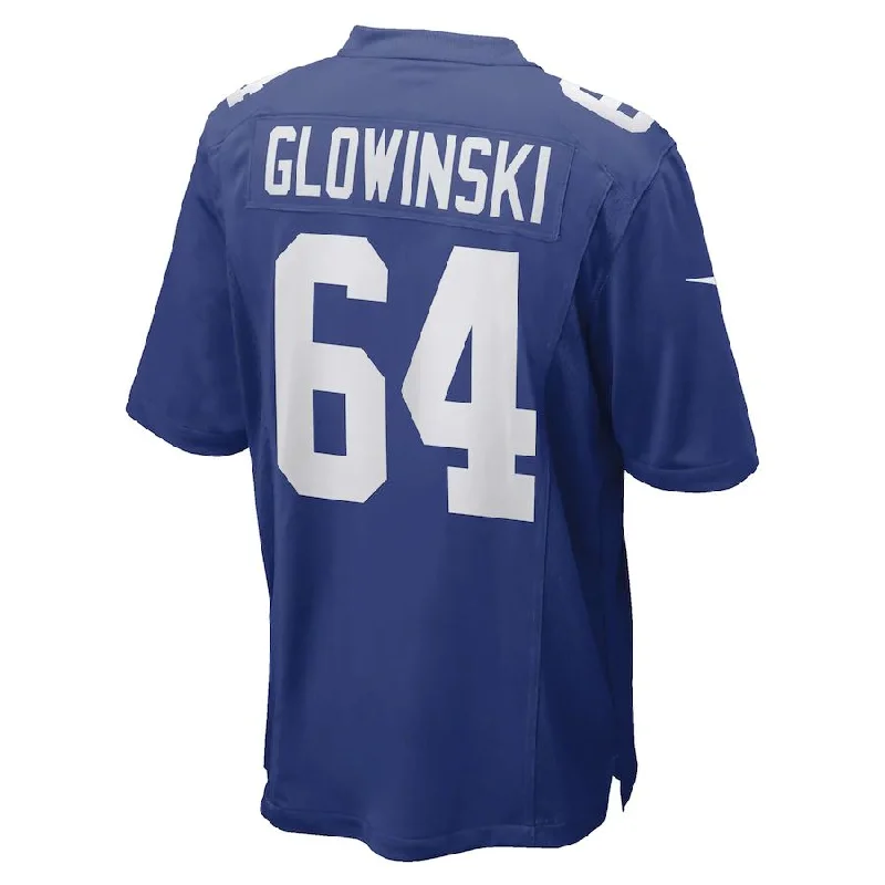 Rugby Jerseys With Personalized Fabric-NY.Giants #64 Mark Glowinski Royal Game Player Jersey Stitched American Football Jerseys