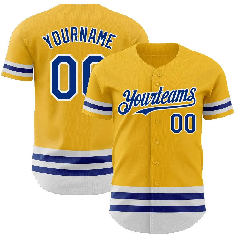 Customizable Baseball Jerseys-Custom Gold Royal-White Line Authentic Baseball Jersey