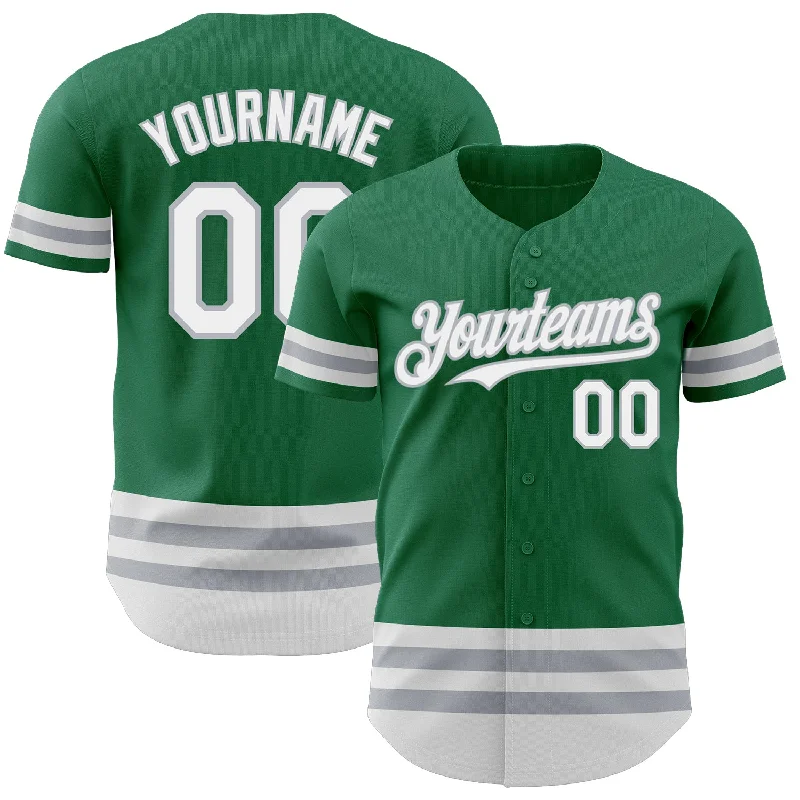 Personalized Baseball Jerseys For School Spirit Days-Custom Kelly Green White-Gray Line Authentic Baseball Jersey