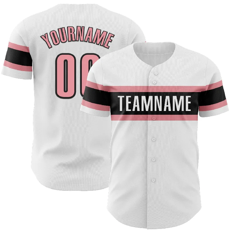 Personalized Baseball Jerseys For Special Occasions-Custom White Medium Pink-Black Authentic Baseball Jersey