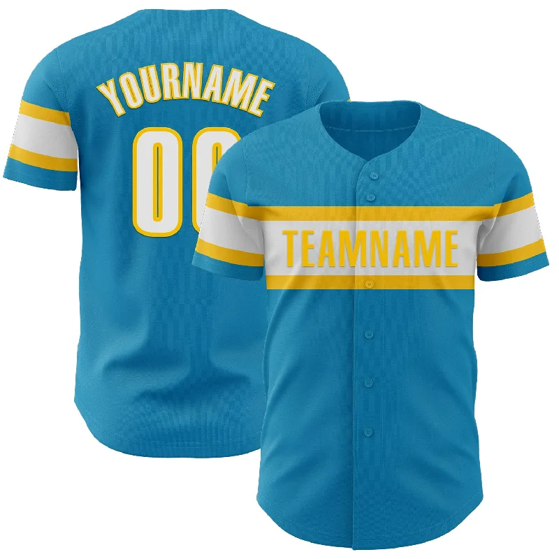 Custom Baseball Jerseys For Team Traditions-Custom Panther Blue White-Yellow Authentic Baseball Jersey