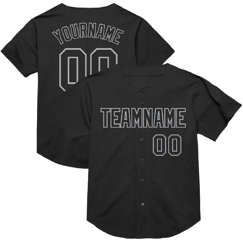 Custom Baseball Jerseys For Training Camps-Custom Black Gray Mesh Authentic Throwback Baseball Jersey