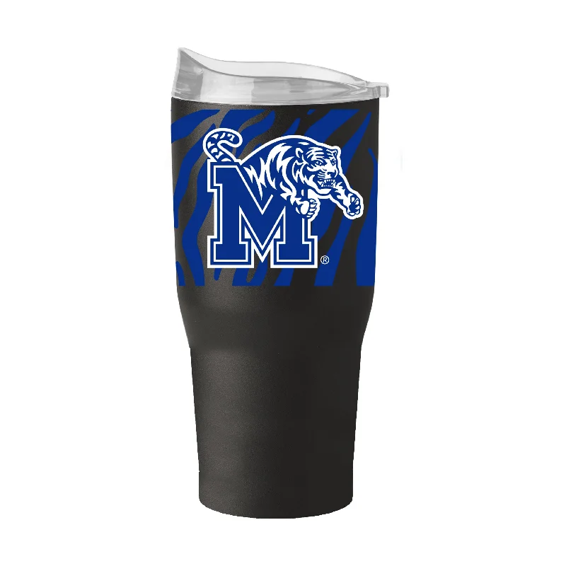 Team Mugs With Custom Graphics-Memphis 30oz Black Tiger Stripe Stainless Steel Tumbler