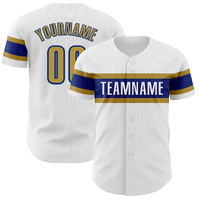 Custom Baseball Jerseys For Event Giveaways-Custom White Old Gold-Royal Authentic Baseball Jersey