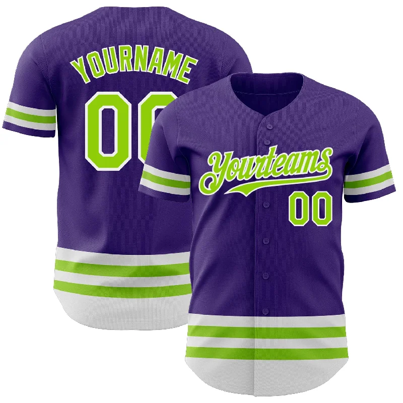 Personalized Baseball Jerseys For Local Community Events-Custom Purple Neon Green-White Line Authentic Baseball Jersey