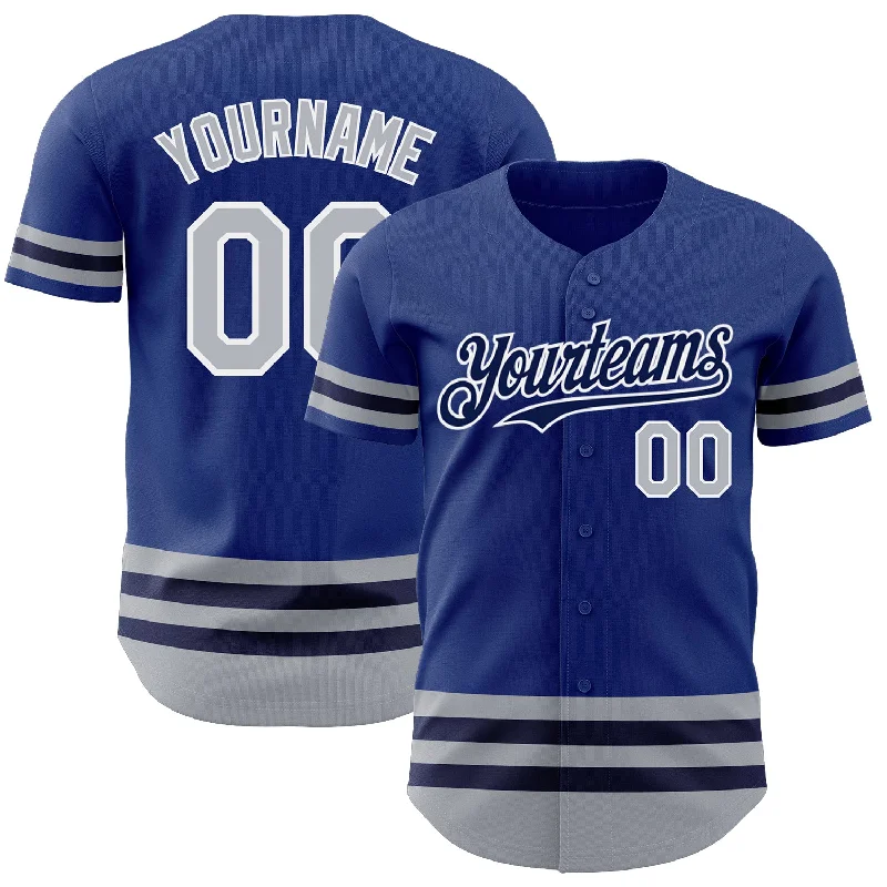 Custom Baseball Jerseys With Team Names-Custom Royal Gray-Navy Line Authentic Baseball Jersey