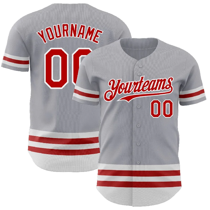 Personalized Baseball Jerseys For Sport Event Winners-Custom Gray Red-White Line Authentic Baseball Jersey