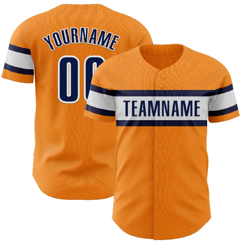 Personalized Baseball Jerseys For Team Sponsorships-Custom Bay Orange Navy-White Authentic Baseball Jersey