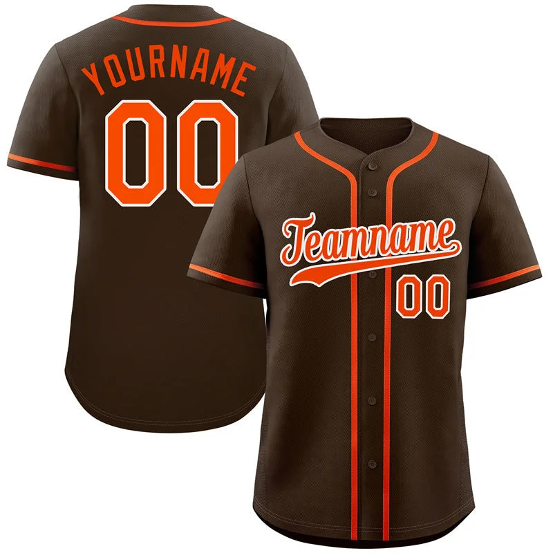 Personalized Baseball Jerseys For Player Recognition-Custom Brown Orange-White Hook Classic Style Authentic Baseball Jersey