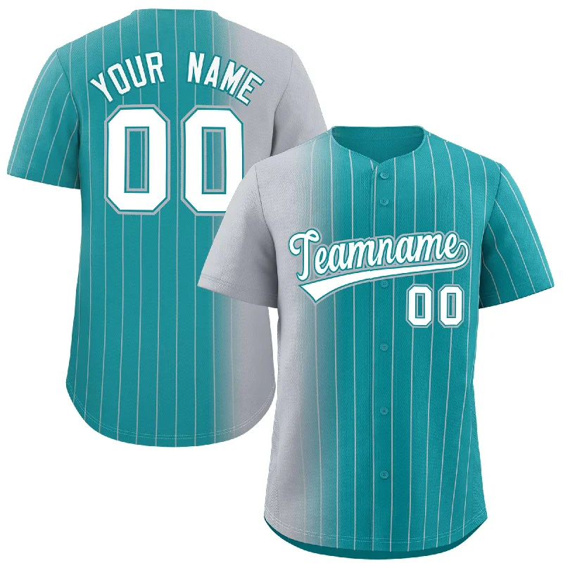 Custom Baseball Jerseys With Team Names-Custom Aqua Gray Pinstripe Personalized Gradient Authentic Baseball Jersey