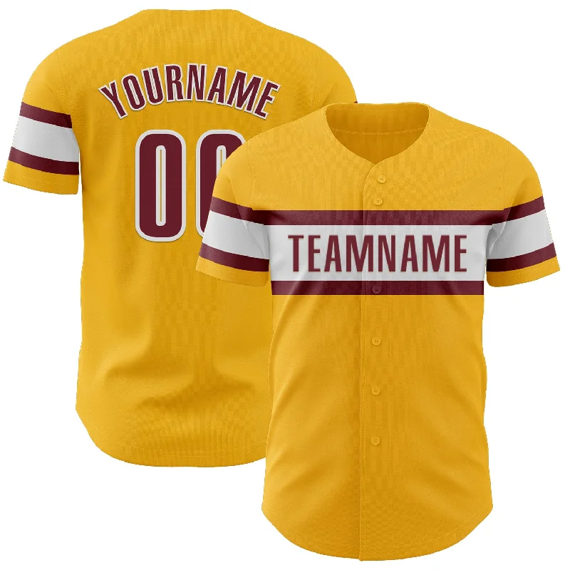 Custom Baseball Jerseys For College Fundraising-Custom Gold Burgundy-White Authentic Baseball Jersey