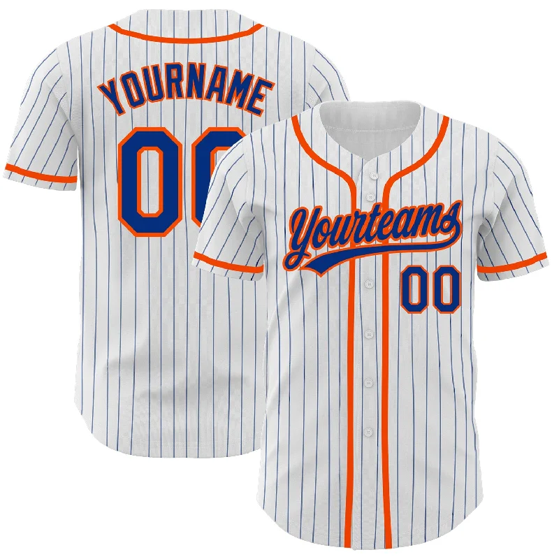 Baseball Jerseys With Custom Fonts & Numbers-Custom White Royal Pinstripe Royal-Orange Authentic Baseball Jersey