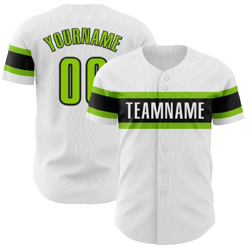 Custom Baseball Jerseys With Custom Colors-Custom White Neon Green-Black Authentic Baseball Jersey