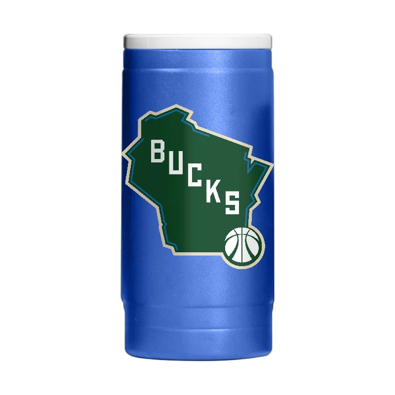 Custom Team Mugs For Special Partnerships-Milwaukee Bucks 12oz State Logo Powder Coat Slim Can Coolie