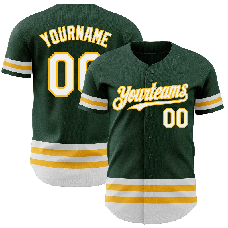 Personalized Baseball Jerseys For Team Fan Clubs-Custom Green White-Gold Line Authentic Baseball Jersey