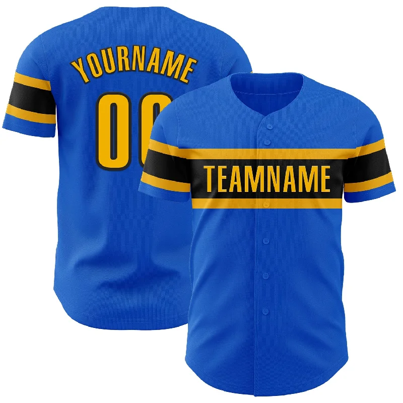 Personalized Baseball Jerseys For Team Uniforms-Custom Thunder Blue Gold-Black Authentic Baseball Jersey