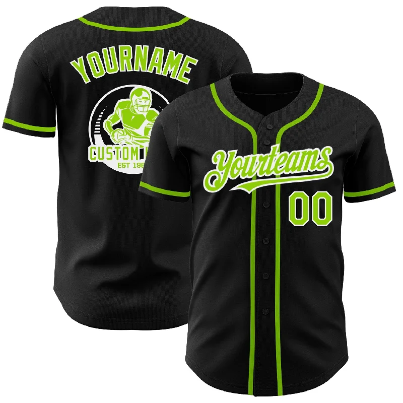 Custom Baseball Jerseys For Fans-Custom Black Neon Green-White Authentic Baseball Jersey