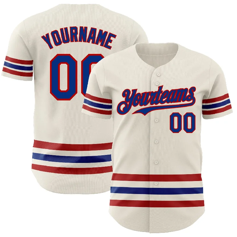 Baseball Jerseys With Player Numbers & Sponsorship Logos-Custom Cream Royal-Red Line Authentic Baseball Jersey