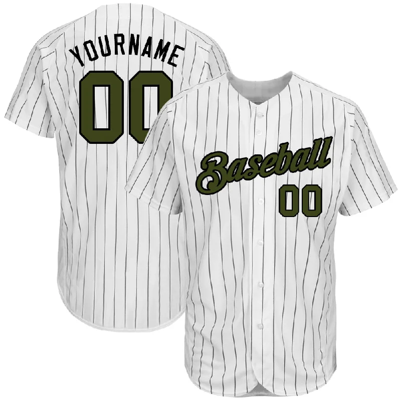 Baseball Jerseys With Custom Fit & Comfort-Custom White Black Pinstripe Olive-Black Authentic Memorial Day Baseball Jersey