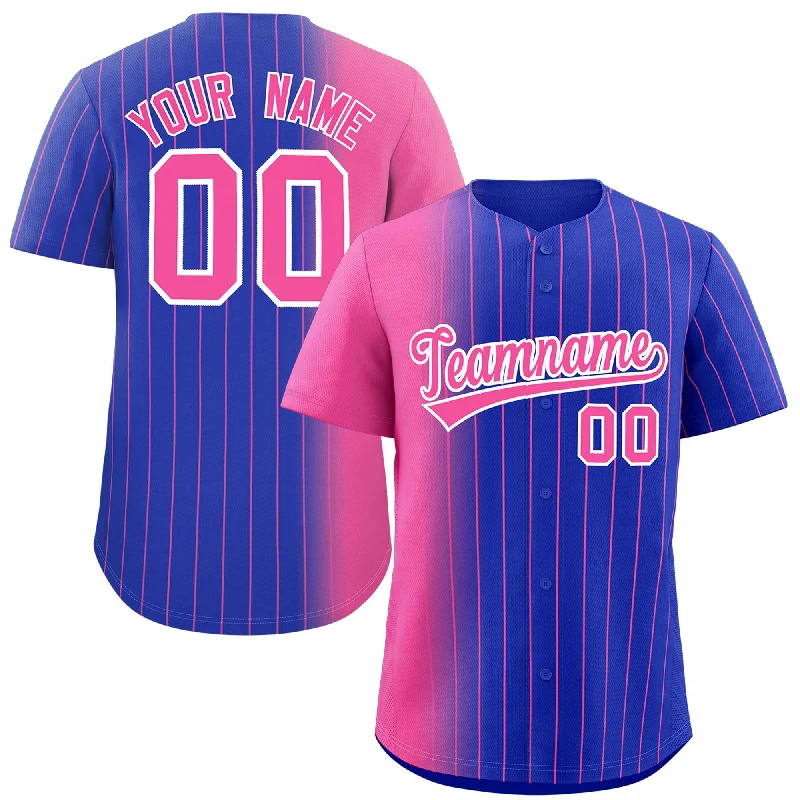 Personalized Baseball Jerseys For Fundraisers-Custom Royal Pink Pinstripe Personalized Gradient Authentic Baseball Jersey