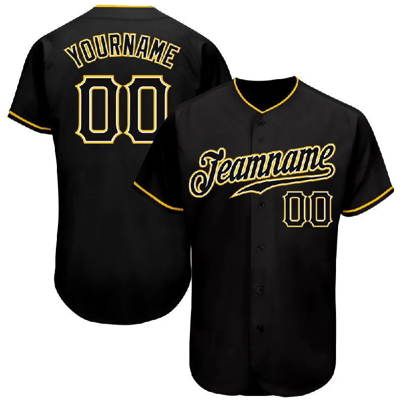 Custom Baseball Jerseys For Sponsorship & Promotion-Custom Black Black-Gold Authentic Baseball Jersey