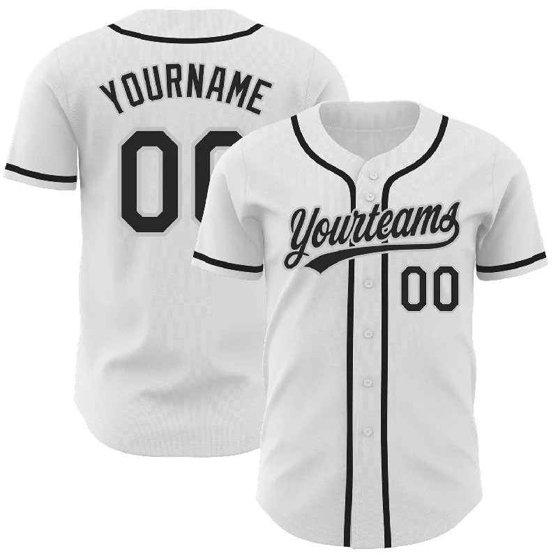 Custom Baseball Jerseys For Player Recognition-Custom White Black-Gray Authentic Baseball Jersey