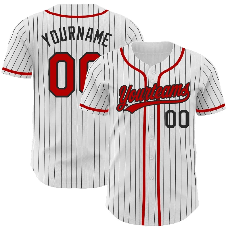 Custom Baseball Jerseys For Team Fundraisers-Custom White Black Pinstripe Red Authentic Baseball Jersey