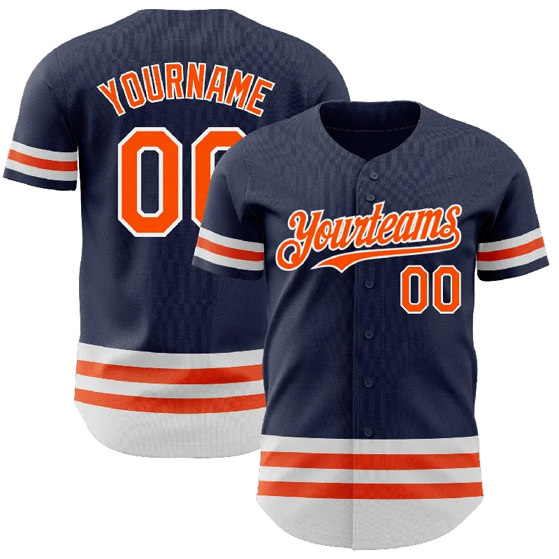 Baseball Jerseys With Custom Embroidery-Custom Navy Orange-White Line Authentic Baseball Jersey