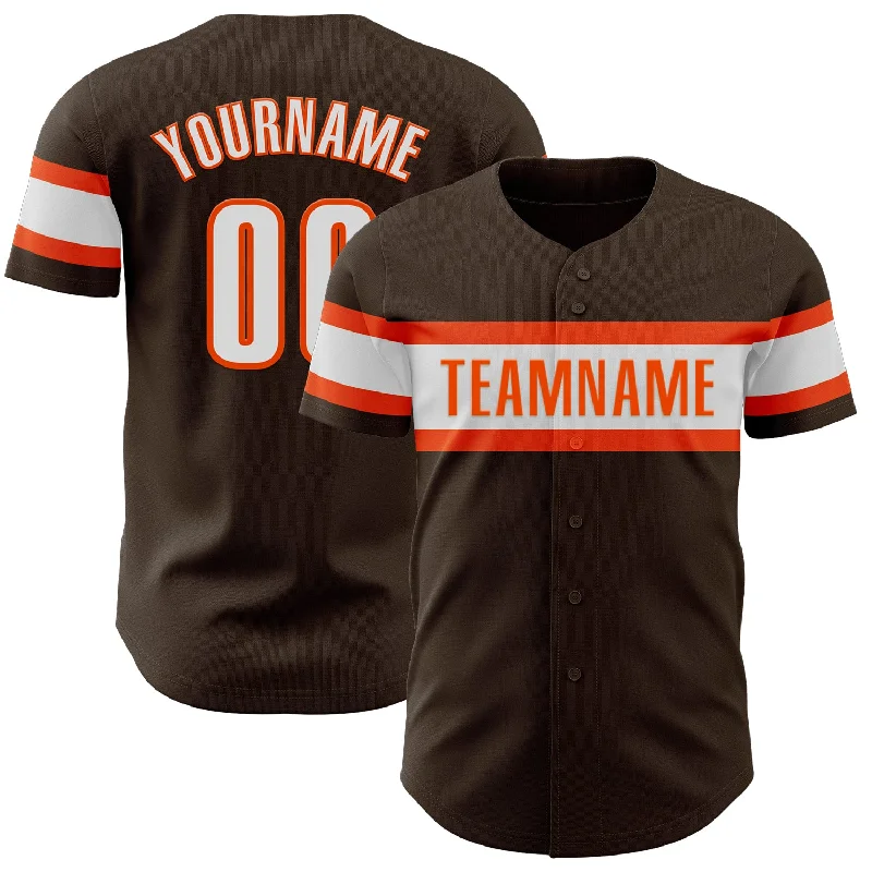 Personalized Baseball Jerseys For Sporting Goods Shops-Custom Brown White-Orange Authentic Baseball Jersey