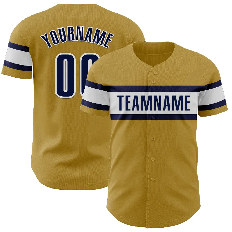 Baseball Jerseys With Custom Sleeve Options-Custom Old Gold Navy-White Authentic Baseball Jersey