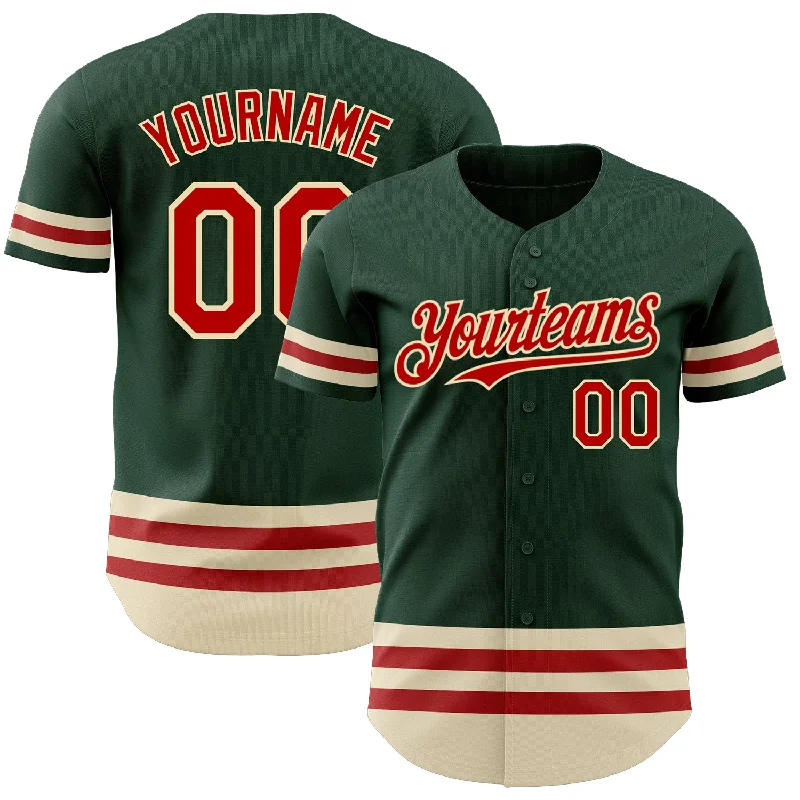 Custom Baseball Jerseys For College Fundraising-Custom Green Red-Cream Line Authentic Baseball Jersey