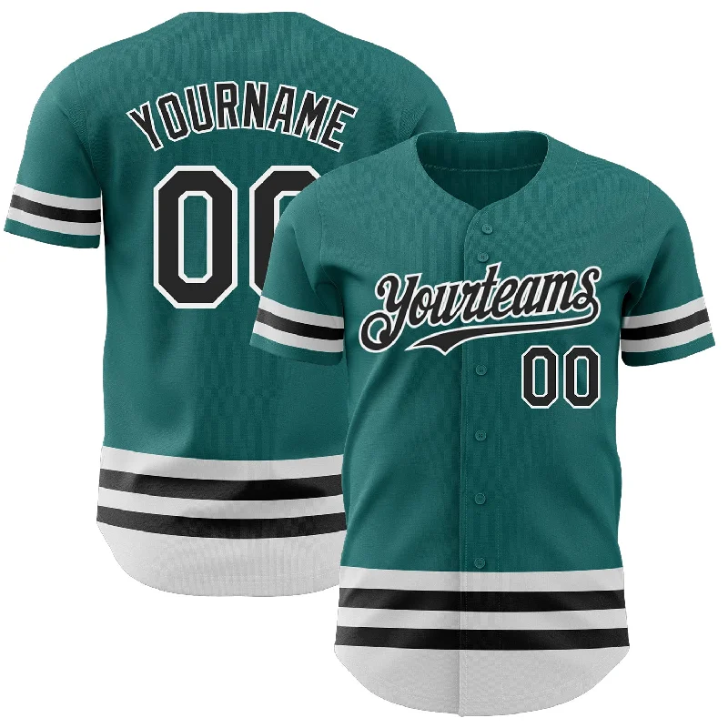 Personalized Baseball Jerseys For High School Leagues-Custom Teal Black-White Line Authentic Baseball Jersey