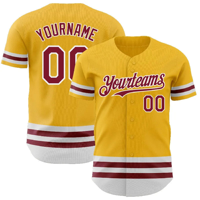 Baseball Jerseys With Player Numbers & Team Slogans-Custom Gold Crimson-White Line Authentic Baseball Jersey