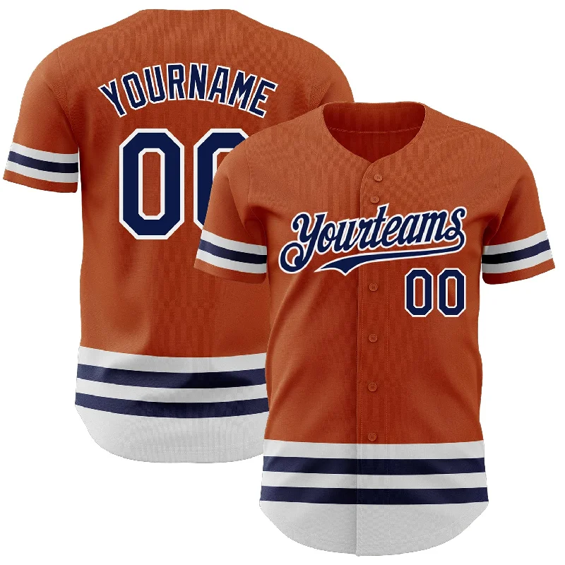 Personalized Baseball Jerseys For Birthday Parties-Custom Texas Orange Navy-White Line Authentic Baseball Jersey